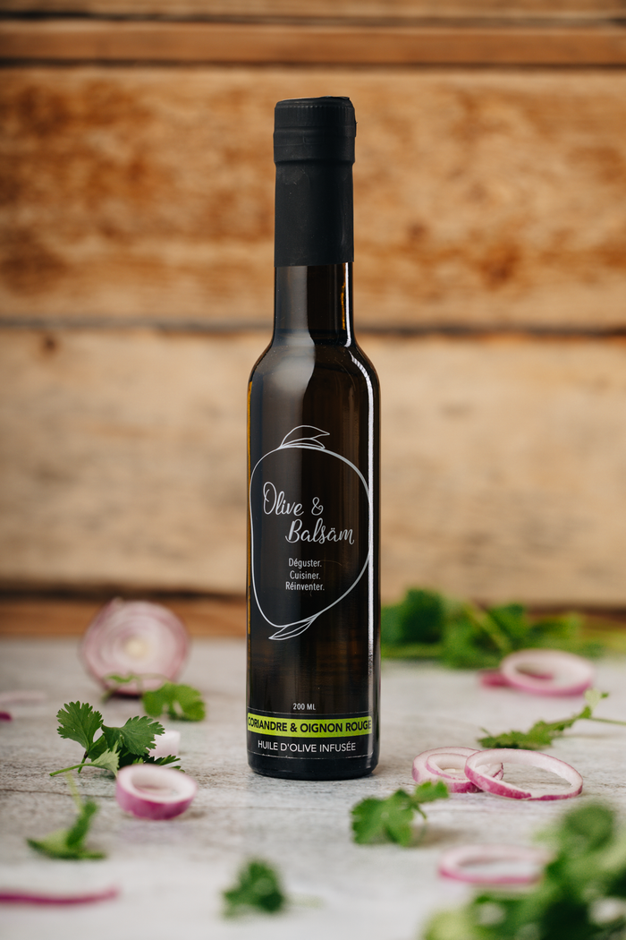 Huile d'olive extra vierge infusée - Coriandre & Oignon rouge